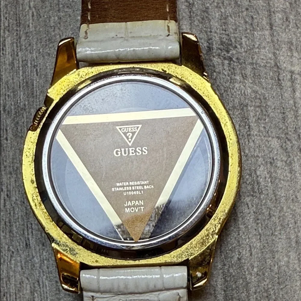 Vintage Guess Gold Watch with White Strap